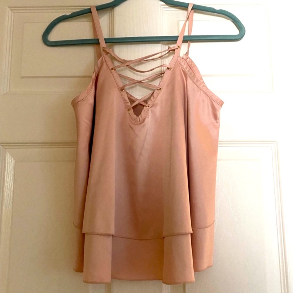 Chocolate lace up tank Top Sz S